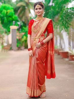 AMRUTKALA SAREES - Red Designer Banarasi Silk Kanjivaram Saree with Unstitched Blouse