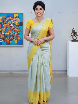 AMRUTKALA SAREES - Off White Designer Banarasi Silk Kanjivaram Saree with Unstitched Blouse