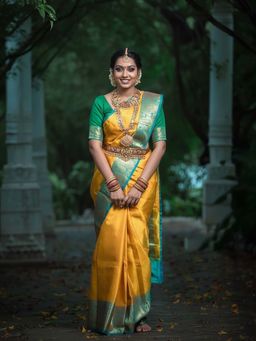 AMRUTKALA SAREES - Yellow Designer Banarasi Silk Kanjivaram Saree with Unstitched Blouse