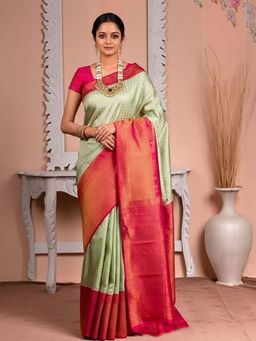 AMRUTKALA SAREES - Green Designer Banarasi Silk Kanjivaram Saree with Unstitched Blouse