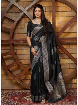 AMRUTKALA SAREES - Black Designer Banarasi Silk Kanjivaram Saree with Unstitched Blouse
