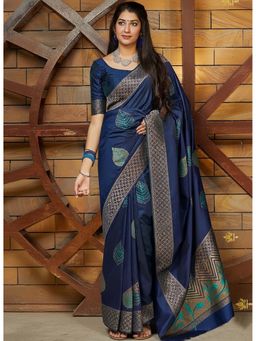 AMRUTKALA SAREES - Blue Designer Banarasi Silk Kanjivaram Saree with Unstitched Blouse