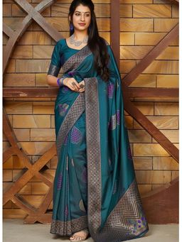 AMRUTKALA SAREES - Teal Designer Banarasi Silk Kanjivaram Saree with Unstitched Blouse
