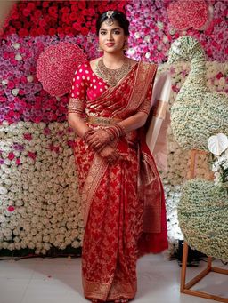 AMRUTKALA SAREES - Red Designer Banarasi Silk Kanjivaram Saree with Unstitched Blouse