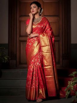 AMRUTKALA SAREES - Red Designer Banarasi Silk Kanjivaram Saree with Unstitched Blouse