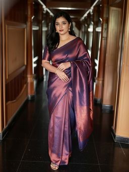 AMRUTKALA SAREES - Purple Designer Banarasi Silk Kanjivaram Saree with Unstitched Blouse