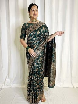 AMRUTKALA SAREES - Green Designer Banarasi Silk Kanjivaram Saree with Unstitched Blouse