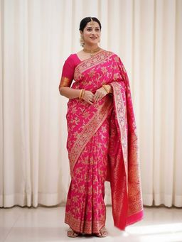 AMRUTKALA SAREES - Pink Designer Banarasi Silk Kanjivaram Saree with Unstitched Blouse