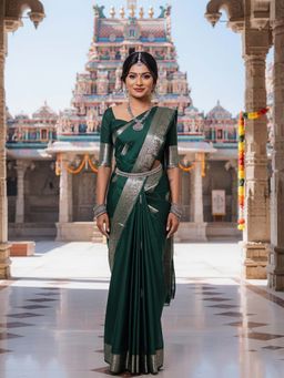 AMRUTKALA SAREES - Green Designer Banarasi Silk Kanjivaram Saree with Unstitched Blouse