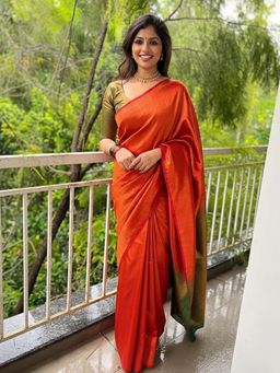 AMRUTKALA SAREES - Orange Designer Banarasi Silk Kanjivaram Saree with Unstitched Blouse