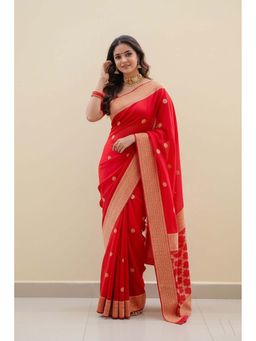 AMRUTKALA SAREES - Red Designer Banarasi Silk Kanjivaram Saree with Unstitched Blouse