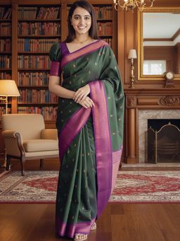 AMRUTKALA SAREES - Green Designer Banarasi Silk Kanjivaram Saree with Unstitched Blouse