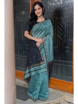 AMRUTKALA SAREES - Teal Designer Banarasi Silk Kanjivaram Saree with Unstitched Blouse