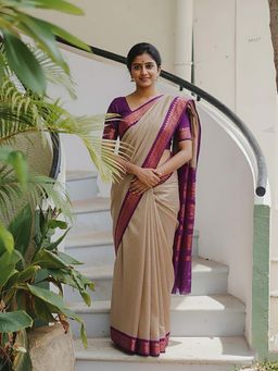 AMRUTKALA SAREES - Beige Designer Banarasi Silk Kanjivaram Saree with Unstitched Blouse