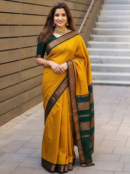 AMRUTKALA SAREES - Yellow Designer Banarasi Silk Kanjivaram Saree with Unstitched Blouse