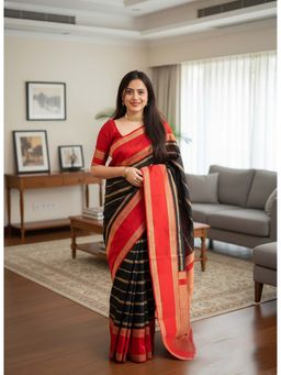 AMRUTKALA SAREES - Black Designer Banarasi Silk Kanjivaram Saree with Unstitched Blouse