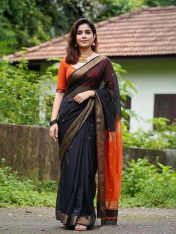 AMRUTKALA SAREES - Black Designer Banarasi Silk Kanjivaram Saree with Unstitched Blouse