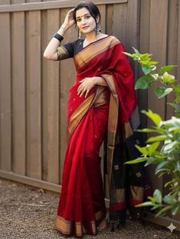 AMRUTKALA SAREES - Red Designer Banarasi Silk Kanjivaram Saree with Unstitched Blouse