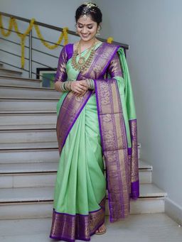 AMRUTKALA SAREES - Green Designer Banarasi Silk Kanjivaram Saree with Unstitched Blouse