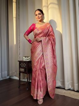 AMRUTKALA SAREES - Pink Designer Banarasi Silk Kanjivaram Saree with Unstitched Blouse