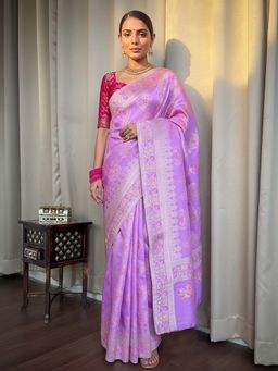 AMRUTKALA SAREES - Lavender Designer Banarasi Silk Kanjivaram Saree with Unstitched Blouse
