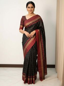 AMRUTKALA SAREES - Black Designer Banarasi Silk Kanjivaram Saree with Unstitched Blouse