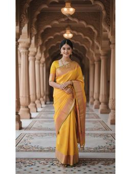 AMRUTKALA SAREES - Yellow Designer Banarasi Silk Kanjivaram Saree with Unstitched Blouse