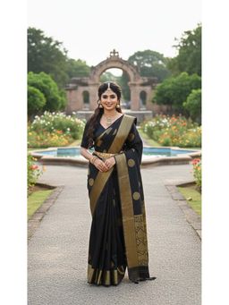 AMRUTKALA SAREES - Black Designer Banarasi Silk Kanjivaram Saree with Unstitched Blouse