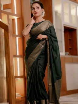 AMRUTKALA SAREES - Black Designer Banarasi Silk Kanjivaram Saree with Unstitched Blouse
