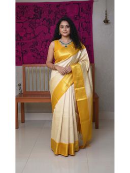 AMRUTKALA SAREES - Beige Designer Banarasi Silk Kanjivaram Saree with Unstitched Blouse