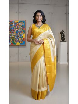AMRUTKALA SAREES - Cream Designer Banarasi Silk Kanjivaram Saree with Unstitched Blouse