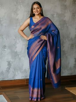 AMRUTKALA SAREES - Blue Designer Banarasi Silk Kanjivaram Saree with Unstitched Blouse