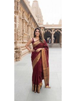 AMRUTKALA SAREES - Maroon Designer Banarasi Silk Kanjivaram Saree with Unstitched Blouse