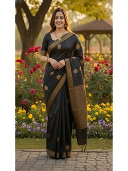 AMRUTKALA SAREES - Black Designer Banarasi Silk Kanjivaram Saree with Unstitched Blouse