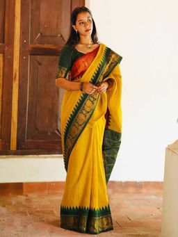 AMRUTKALA SAREES - Yellow Designer Banarasi Silk Kanjivaram Saree with Unstitched Blouse