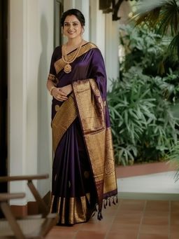 AMRUTKALA SAREES - Purple Designer Banarasi Silk Kanjivaram Saree with Unstitched Blouse