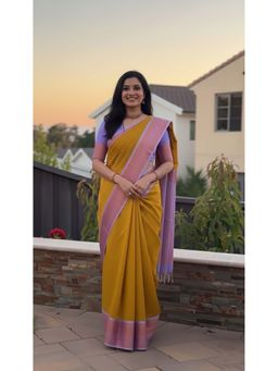 AMRUTKALA SAREES - Yellow Designer Banarasi Silk Kanjivaram Saree with Unstitched Blouse