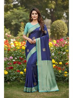 AMRUTKALA SAREES - Navy Blue Designer Banarasi Silk Kanjivaram Saree with Unstitched Blouse