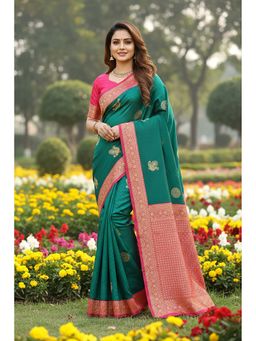 AMRUTKALA SAREES - Green Designer Banarasi Silk Kanjivaram Saree with Unstitched Blouse