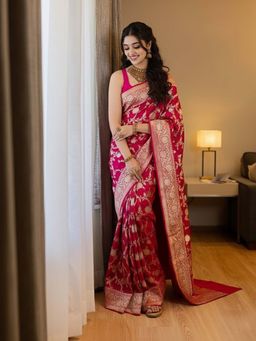 AMRUTKALA SAREES - Pink Designer Banarasi Silk Kanjivaram Saree with Unstitched Blouse