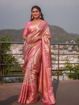 AMRUTKALA SAREES - Pink Designer Banarasi Silk Kanjivaram Saree with Unstitched Blouse