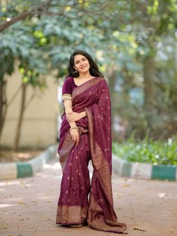AMRUTKALA SAREES - Maroon Designer Banarasi Silk Kanjivaram Saree with Unstitched Blouse