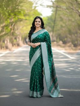 AMRUTKALA SAREES - Green Designer Banarasi Silk Kanjivaram Saree with Unstitched Blouse