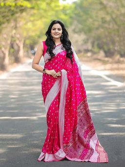 AMRUTKALA SAREES - Pink Designer Banarasi Silk Kanjivaram Saree with Unstitched Blouse
