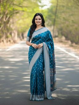 AMRUTKALA SAREES - Teal Designer Banarasi Silk Kanjivaram Saree with Unstitched Blouse