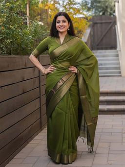 AMRUTKALA SAREES - Green Designer Banarasi Silk Kanjivaram Saree with Unstitched Blouse