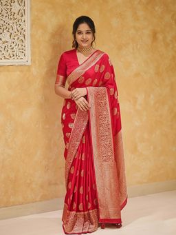 AMRUTKALA SAREES - Red Designer Banarasi Silk Kanjivaram Saree with Unstitched Blouse