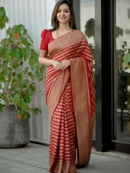 AMRUTKALA SAREES - Red Designer Banarasi Silk Kanjivaram Saree with Unstitched Blouse