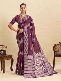 AMRUTKALA SAREES - Purple Designer Silk Kanjivaram Saree with Unstitched Blouse