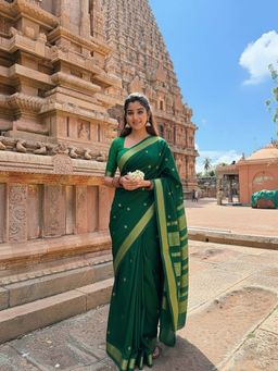 AMRUTKALA SAREES - Green Designer Banarasi Silk Kanjivaram Saree with Unstitched Blouse